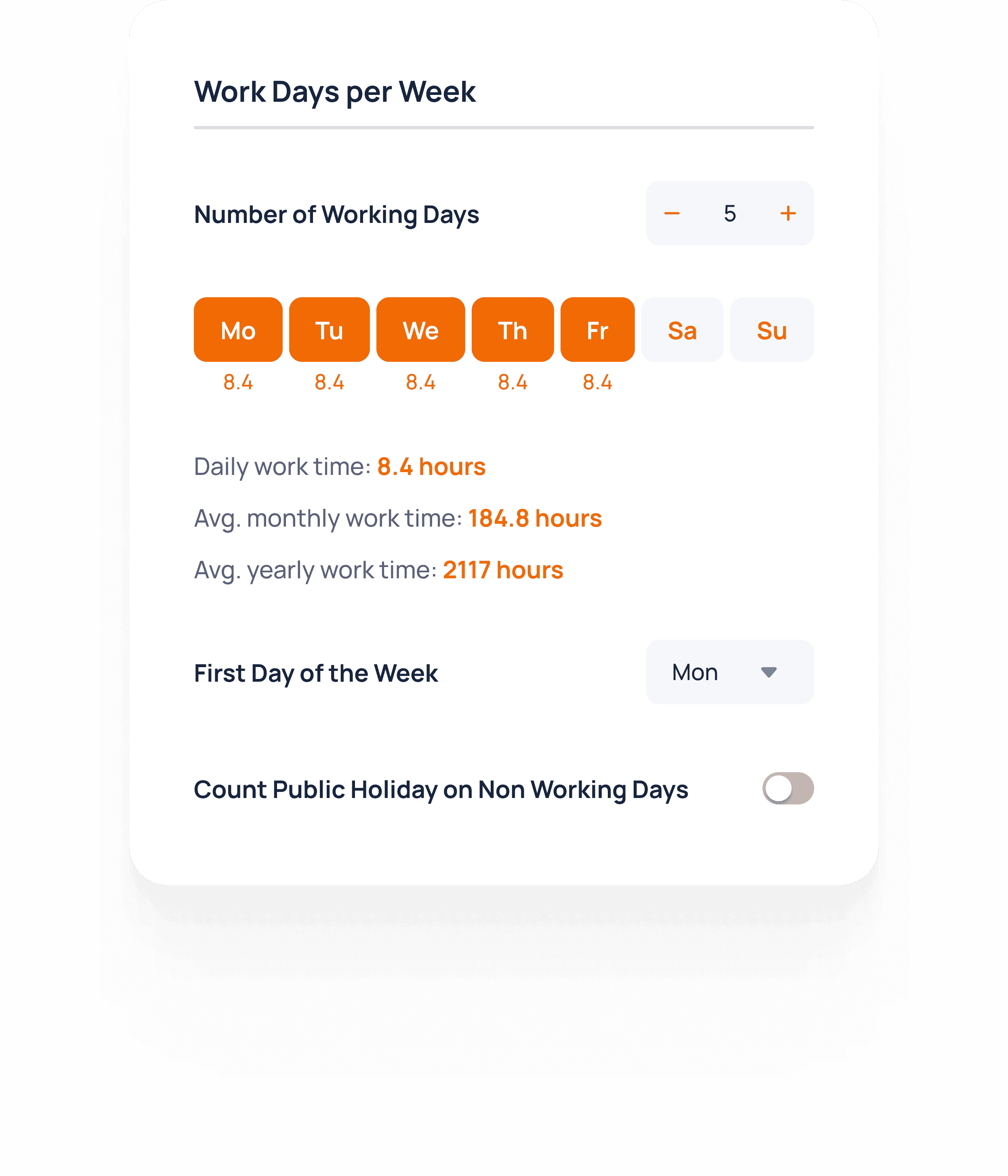 Flexible working-day and contract settings in JobDone