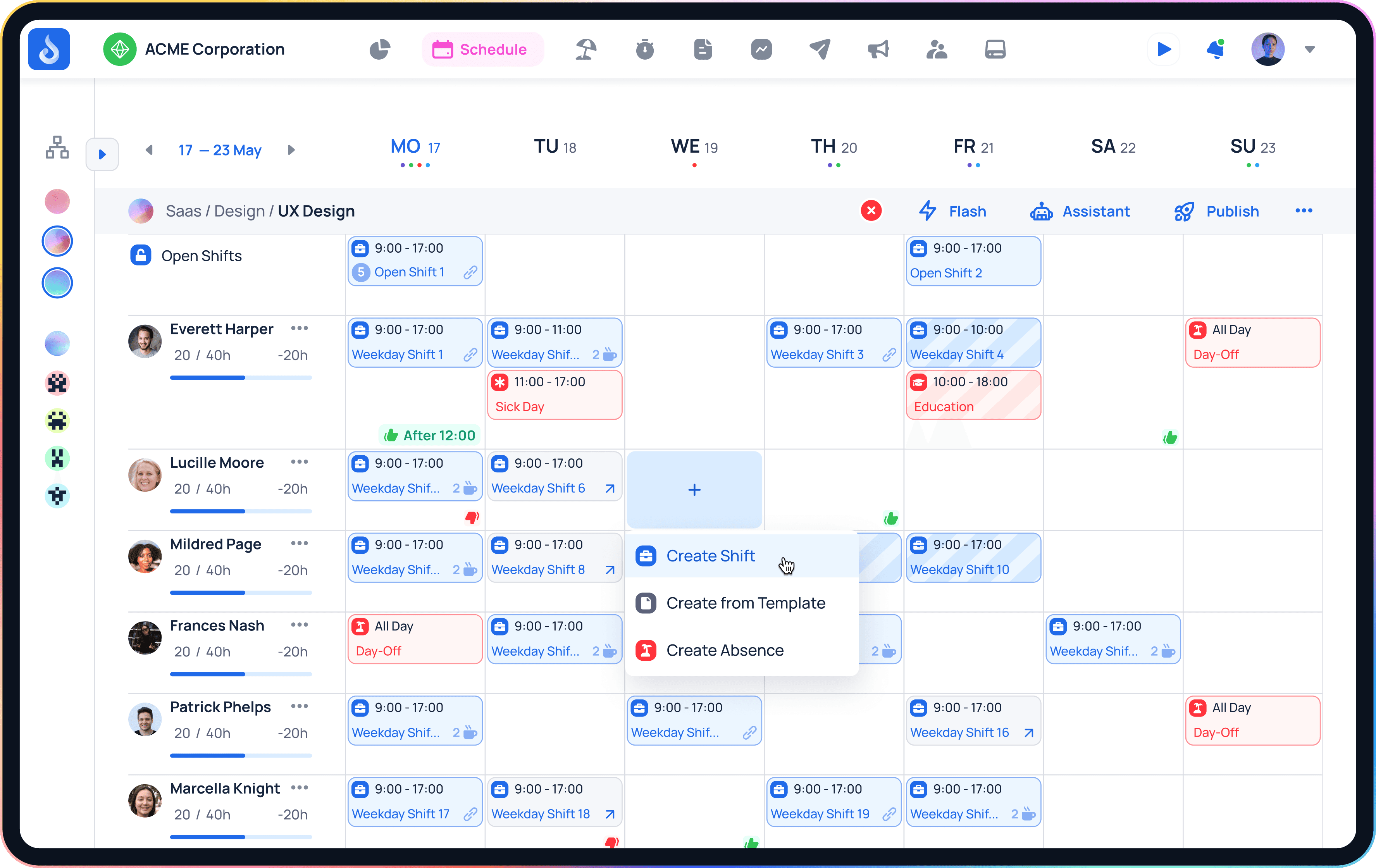 JobDone employee scheduling interface